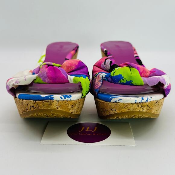 Jimmy Choo Women's Panna Purple Gleam Cork Wedge Sandals Size 38.5 EU/ 8.5 US - Picture 2 of 11